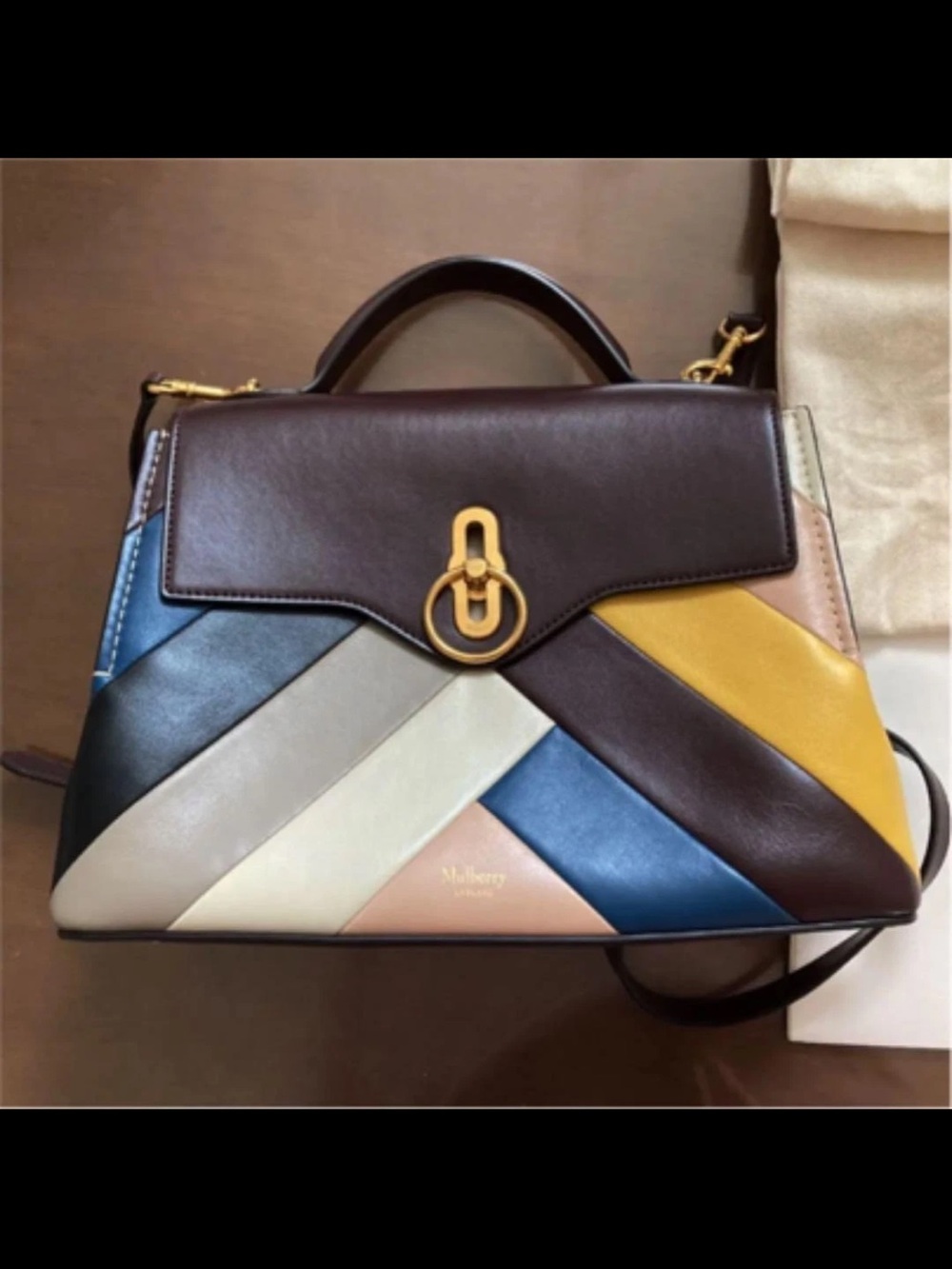 Mulberry Multicolor Leather Top-Handle Satchel in Brown, Blue & Yellow